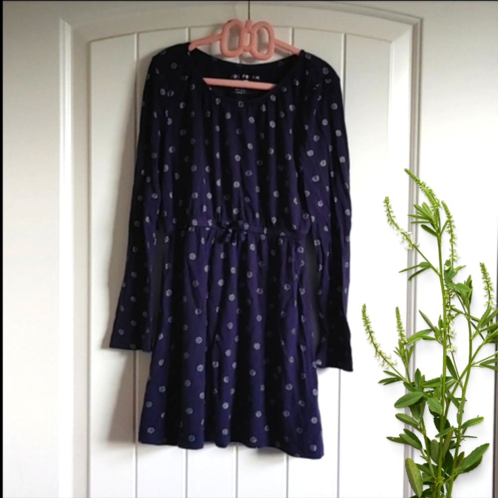 Joe Fresh  Dark blue flower dress long sleeve elastic waist flower Pattern Large